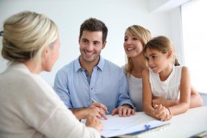 Family meeting with roofing consultant