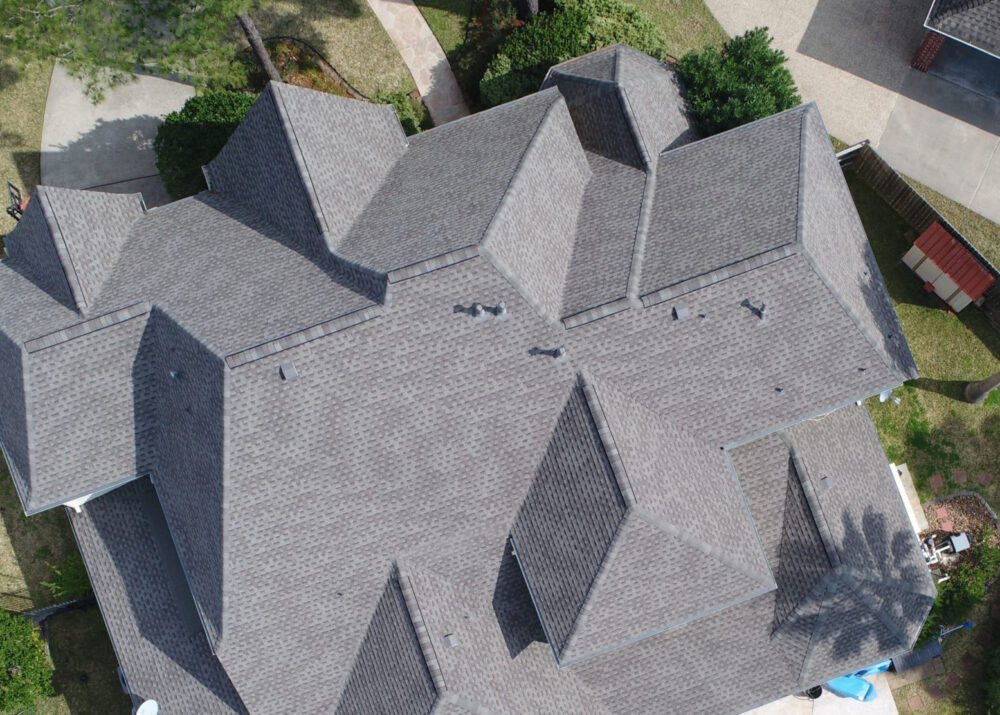 Aerial view of roof shingles