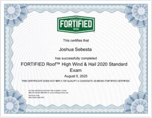 Fortified Wise Certificate - Joshua Sebesta